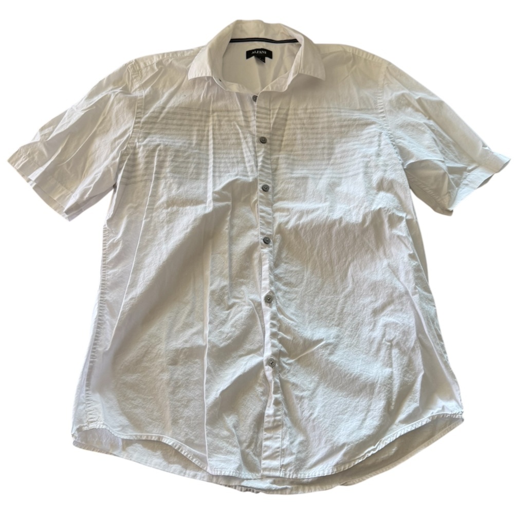 Alfani White Button Down Short Sleeve Shirt M